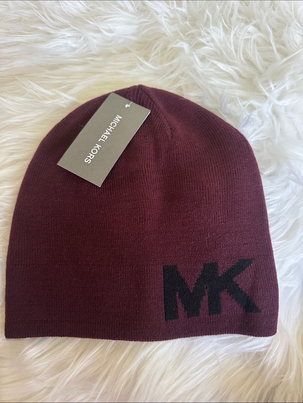 Michael Kors Burgundy Knit Beanie with Black MK Logo